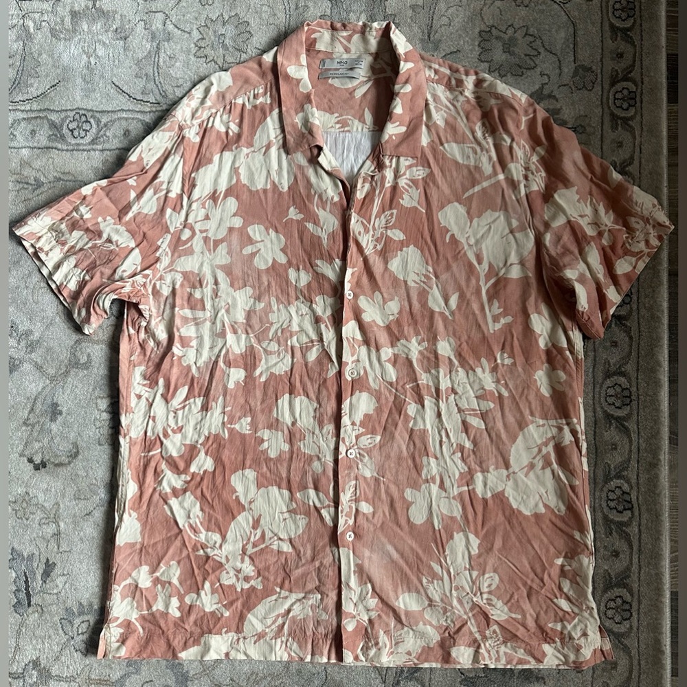 MNG Men's Regular Fit Short Sleeve Button-Down Casual Floral Shirt XL